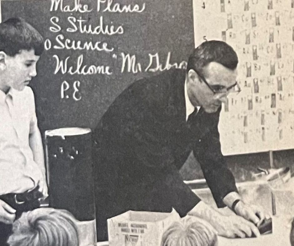 Ed giving science demonstration to son Scotts 5th grade class at Fellows School 1968